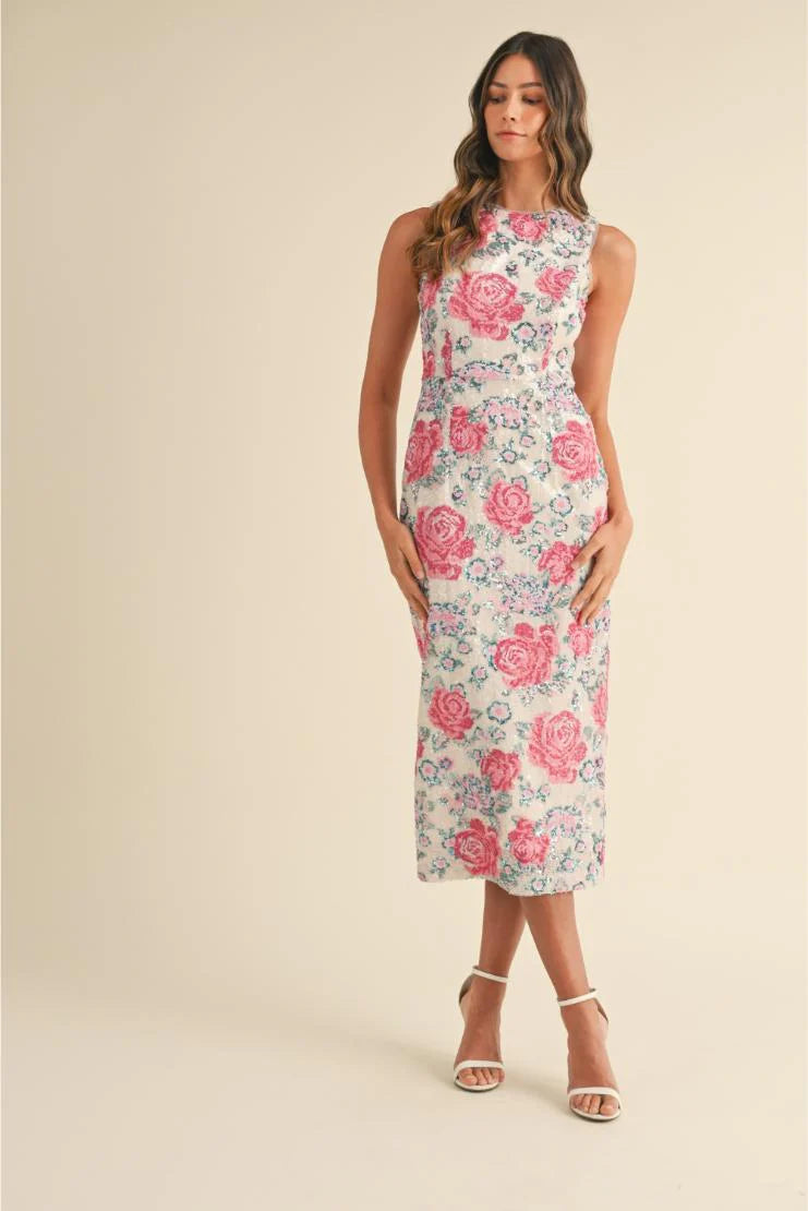 Charlotte Floral Sequin Midi Dress