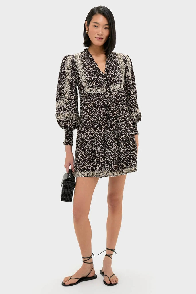Multi Emmeline Print Long Sleeve Mini Tiered Dress