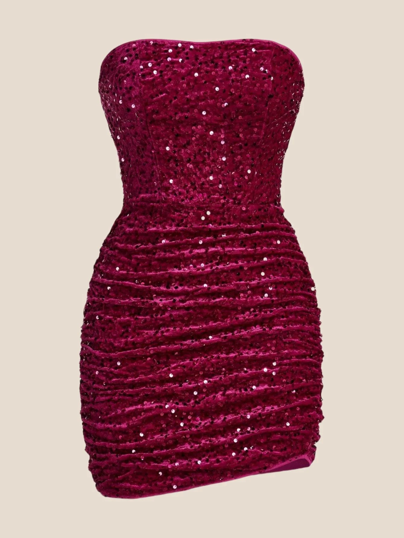 Strapless Pink Bodycon Sequin Short Dress