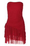 Strapless Red Fitted Ruffle Short Dress