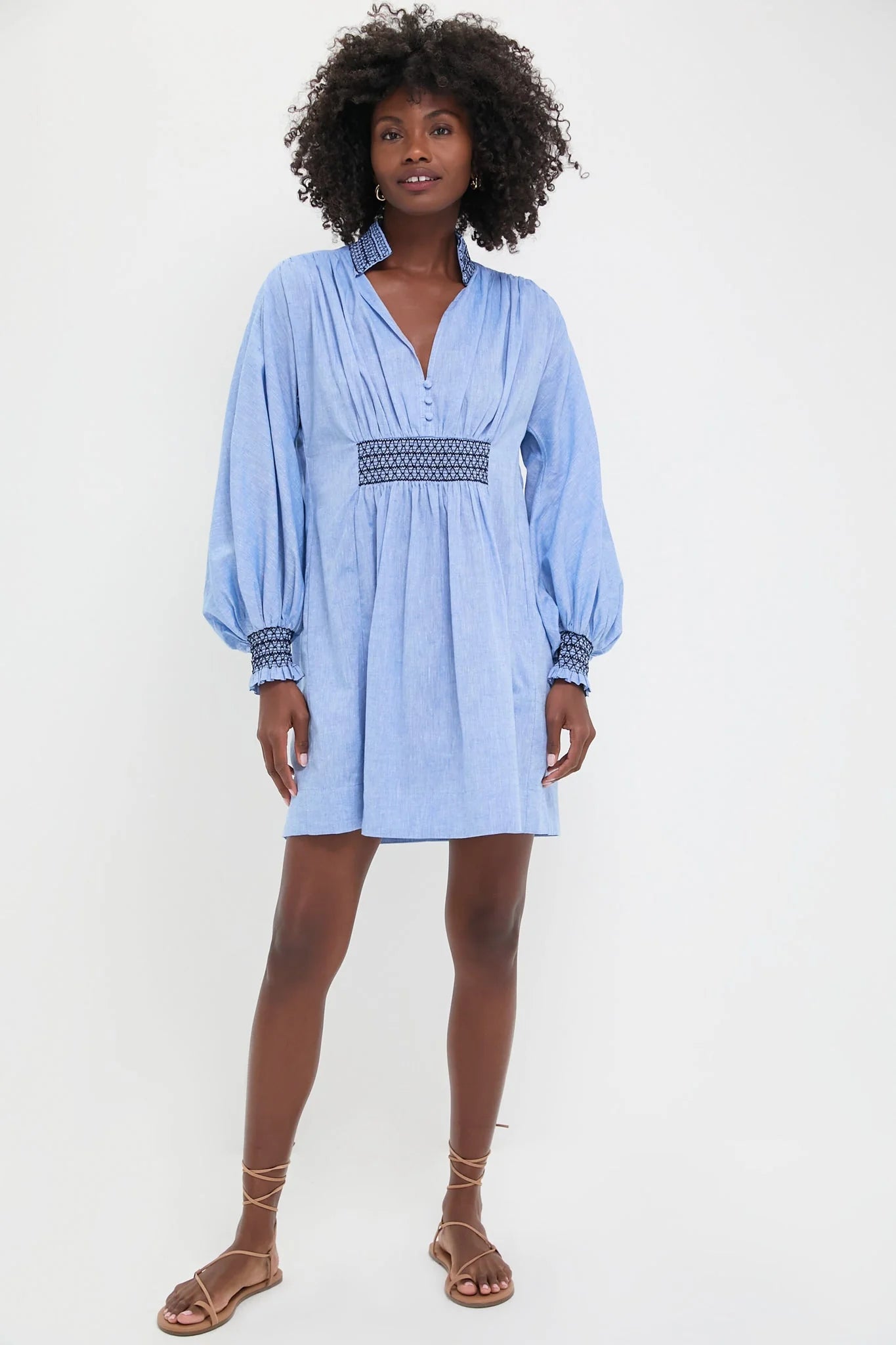 Chambray Embroidered Aubury Dress