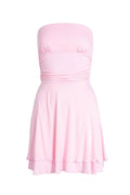 Strapless Pink Ruffle Ruched Short Dress