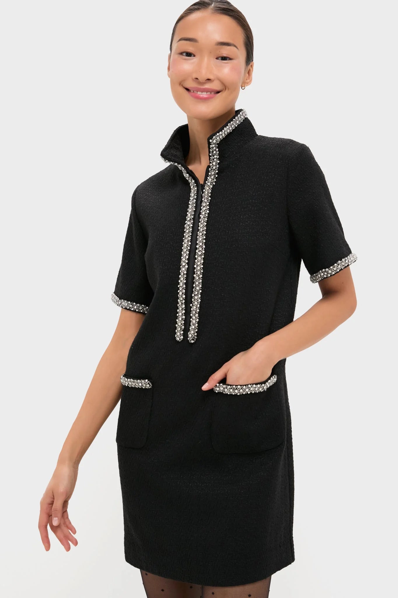 Black Tweed Embellished Ophelia Dress