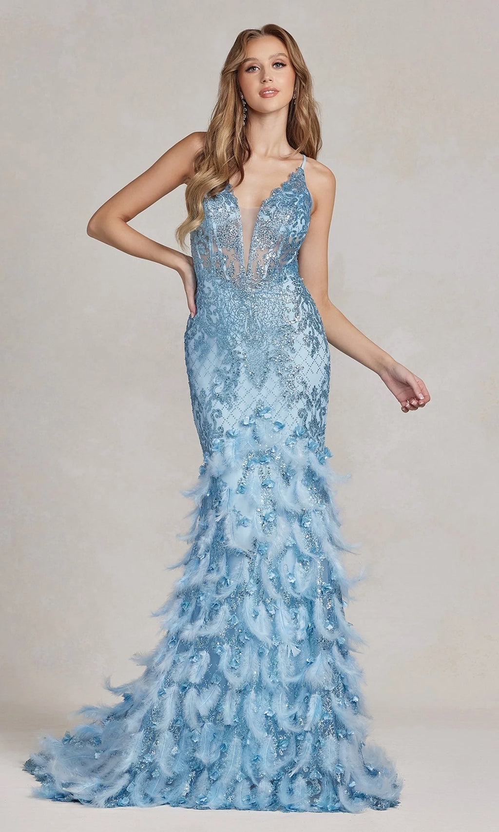 Feather And Sequin Prom Dress C111