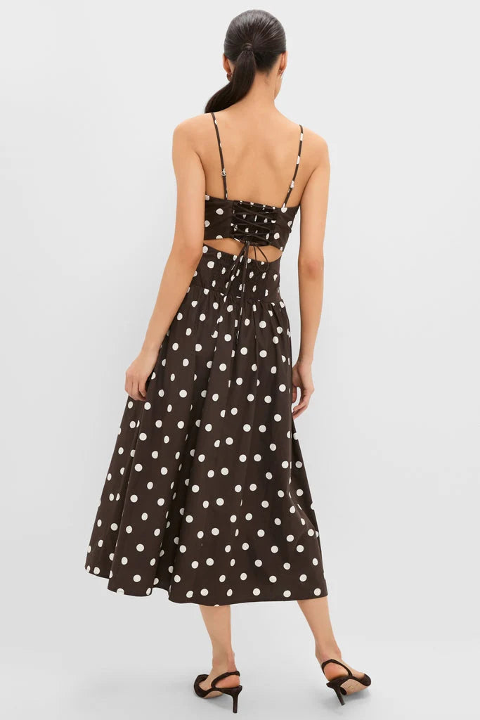 Brown Ivory Polka Dot Lainey Midi Dress