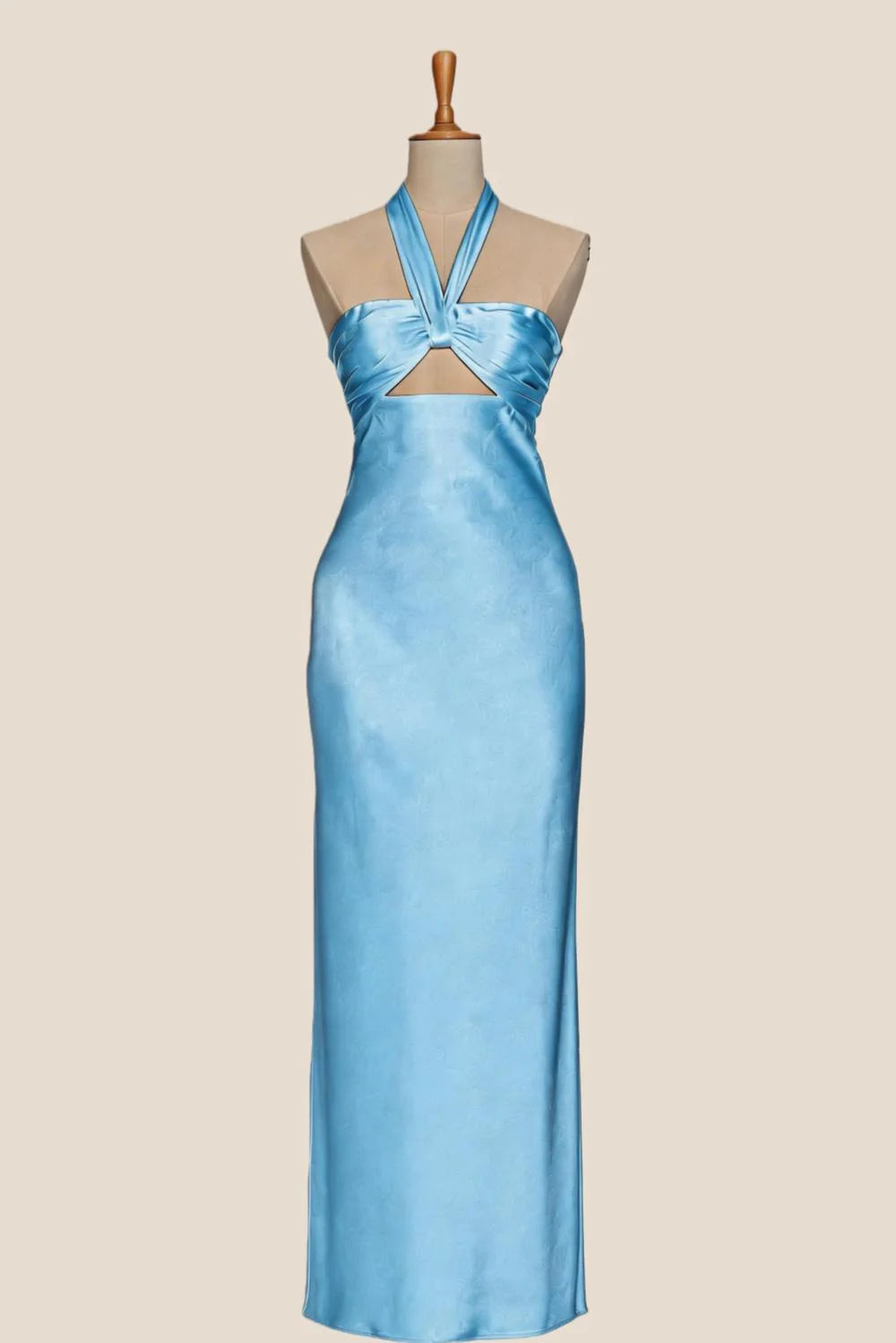 Halter Yellow Soft Satin Fitted Long Dress