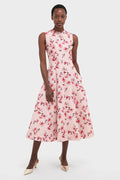 Red Summer Lillies on Pink Mara Midi Dress