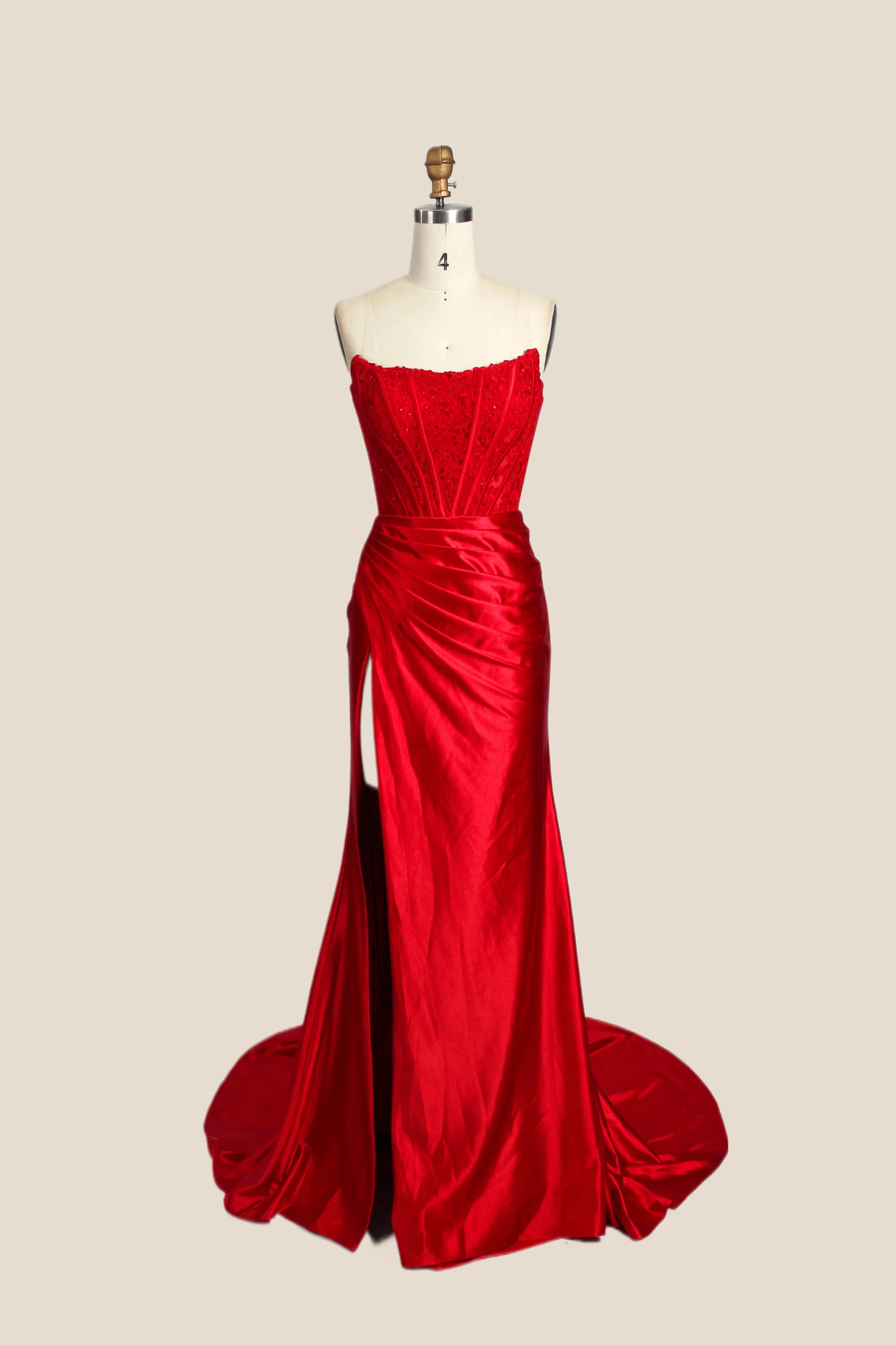 Strapless Fuchsia Lace Mermaid Formal Dress