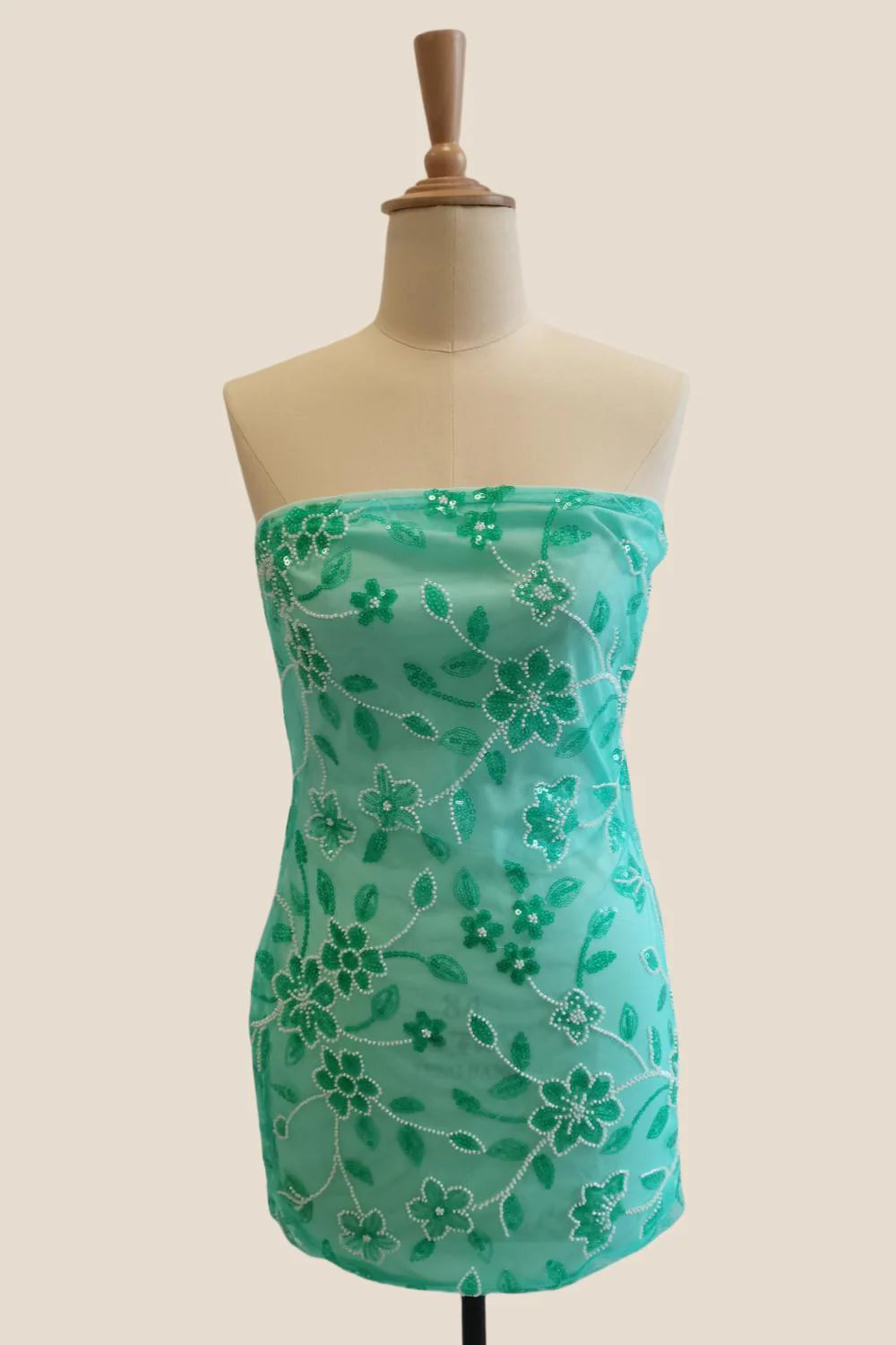 Strapless Yellow Beaded Flowers Tight Short Dress