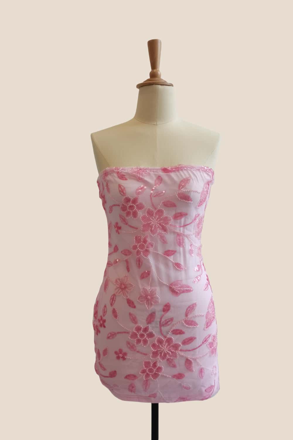 Strapless Purple Beaded Flowers Tight Short Dress