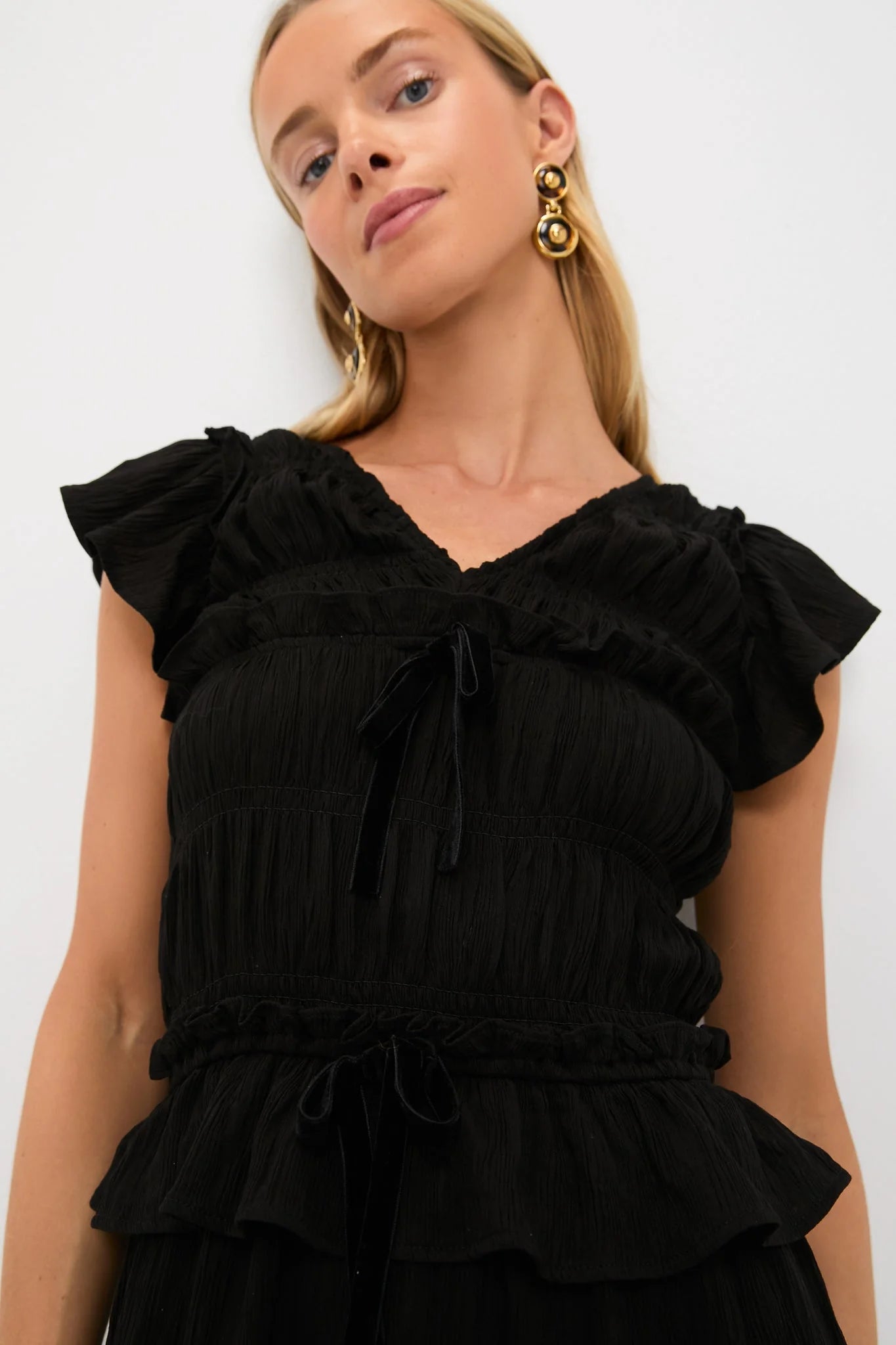 Black Flutter Sleeve Midi Dress