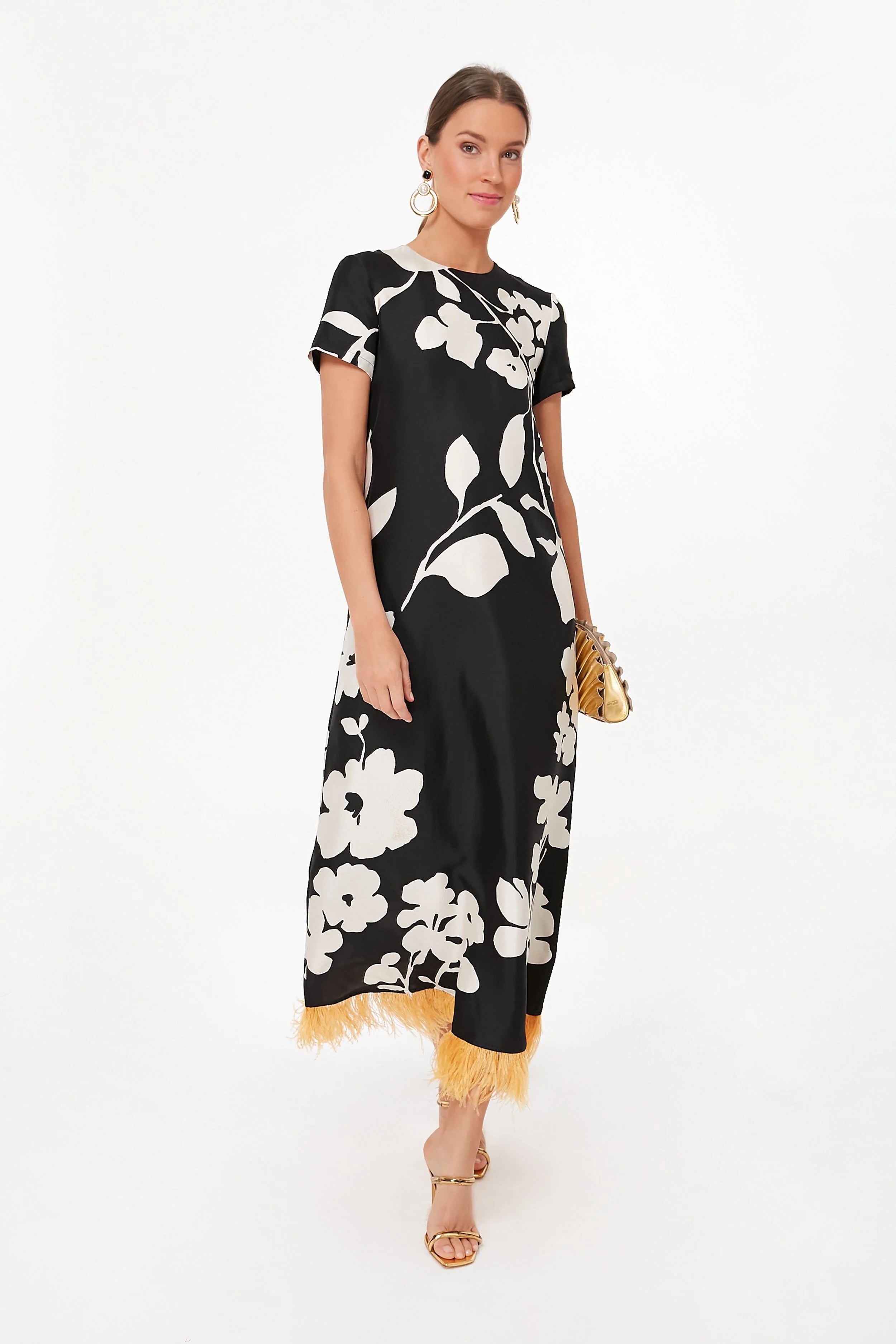 Winter Jasmine Swing Dress with Feathers