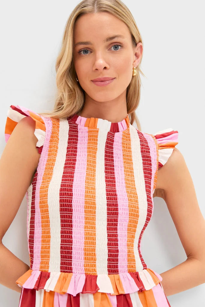 Orange, Pink & Crimson Stripe Smocked Sully Dress
