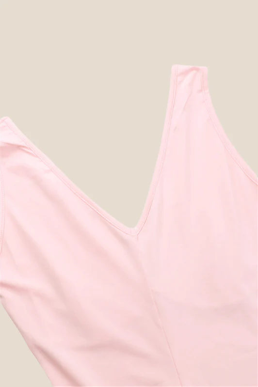 V-neck Pink Ruffle Hem Long Dress with Slit