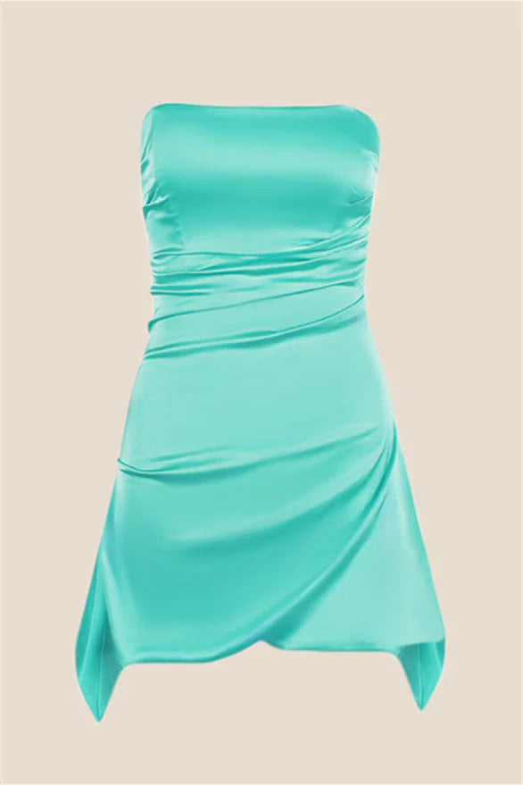 Strapless Yellow Ruched Short Dress