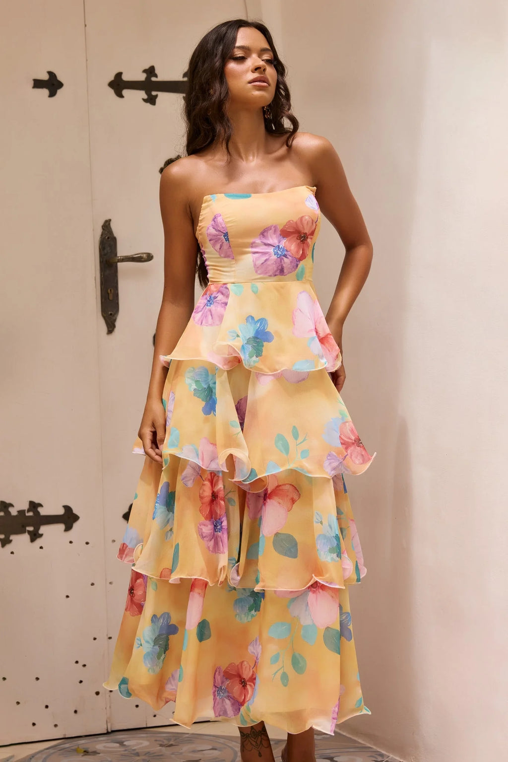 Free Daydream Chiffon Maxi Dress - Yellow Multi