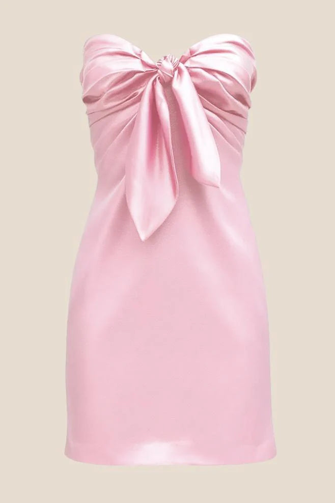 Strapless Navy Blue Tie Front Short Dress