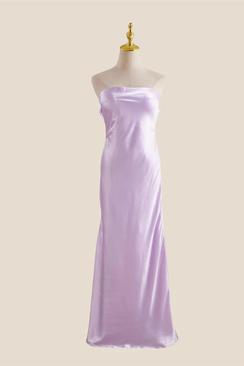Strapless Lavender Back Tie Sheath Long Dress