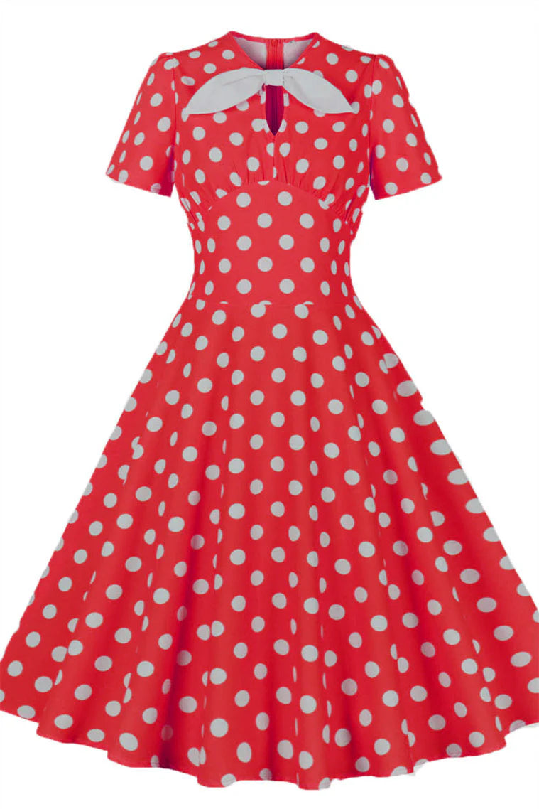 Yellow and White Polk Dots Bow Swing Dress