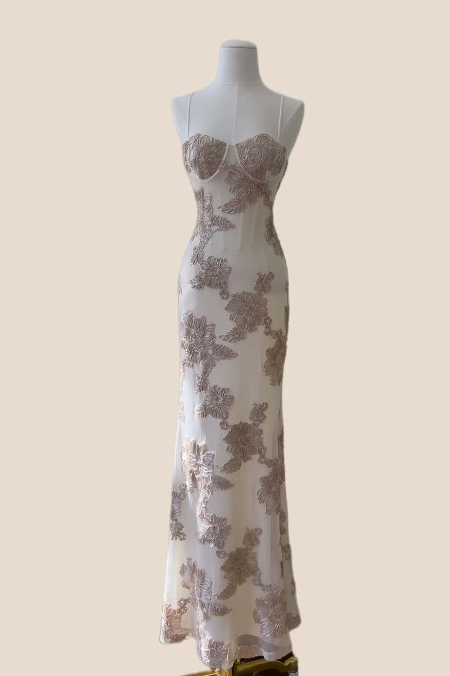 Yellow 3D Flower Fitted Long Dress