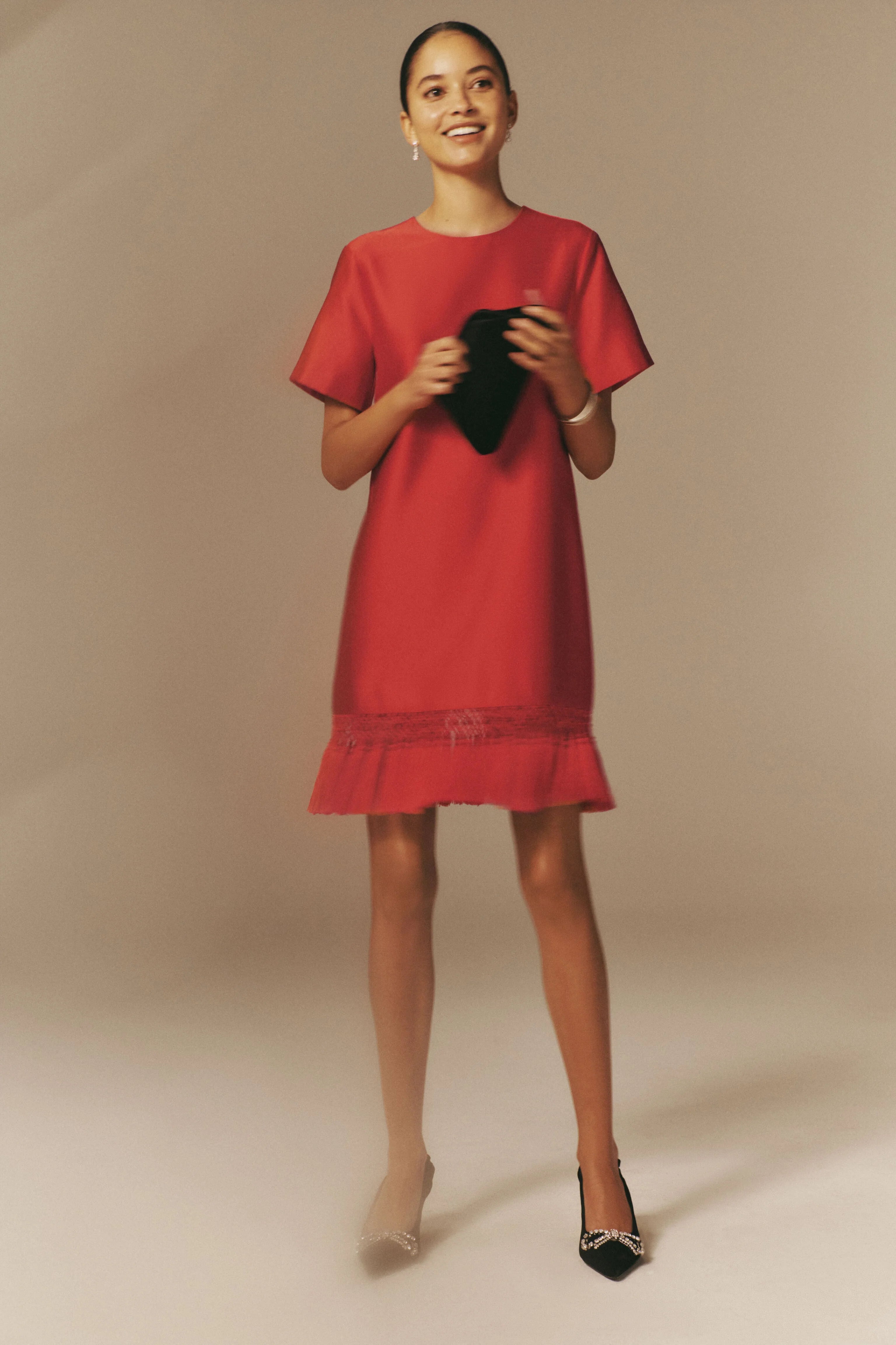 Red Dupioni Tassel Downing Dress