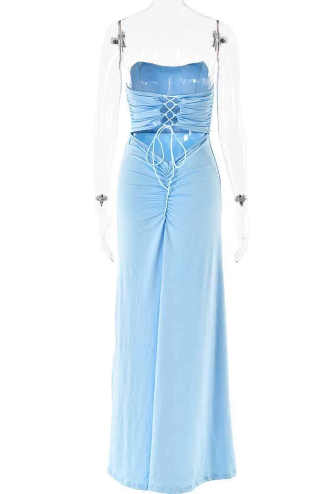 Yellow Strapless Spandex Fitted Long Dress