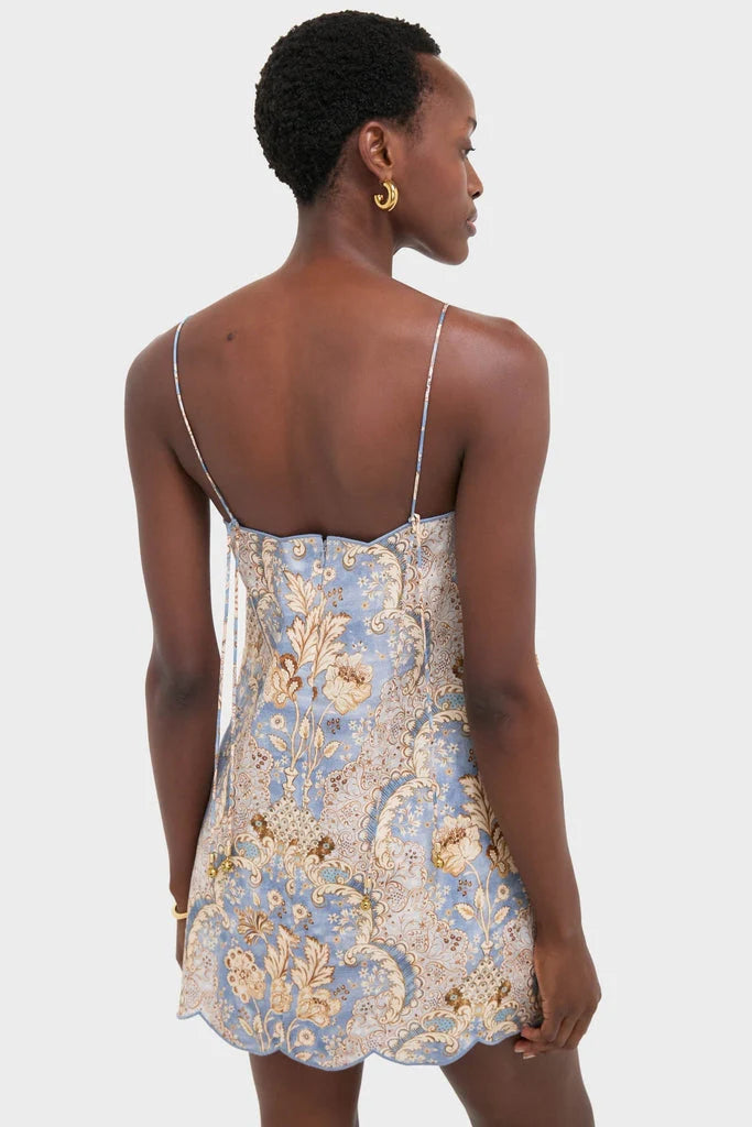 Damask Denim Daylight Scallop Mini Dress