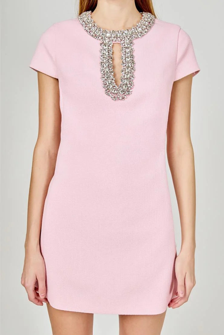 Jas Jewel Trim Mini Dress - Pink