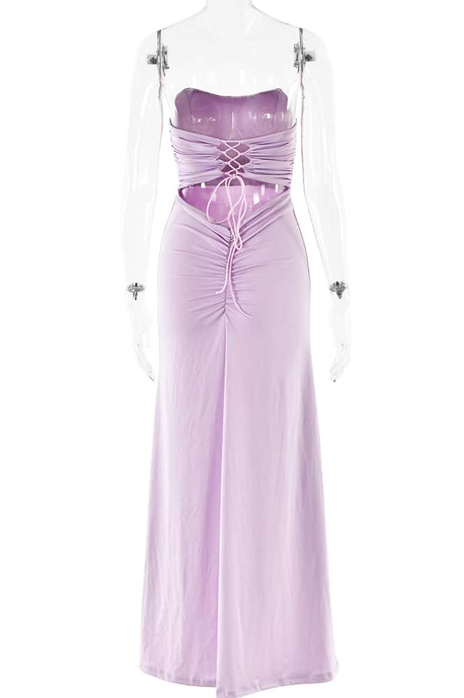 Yellow Strapless Spandex Fitted Long Dress