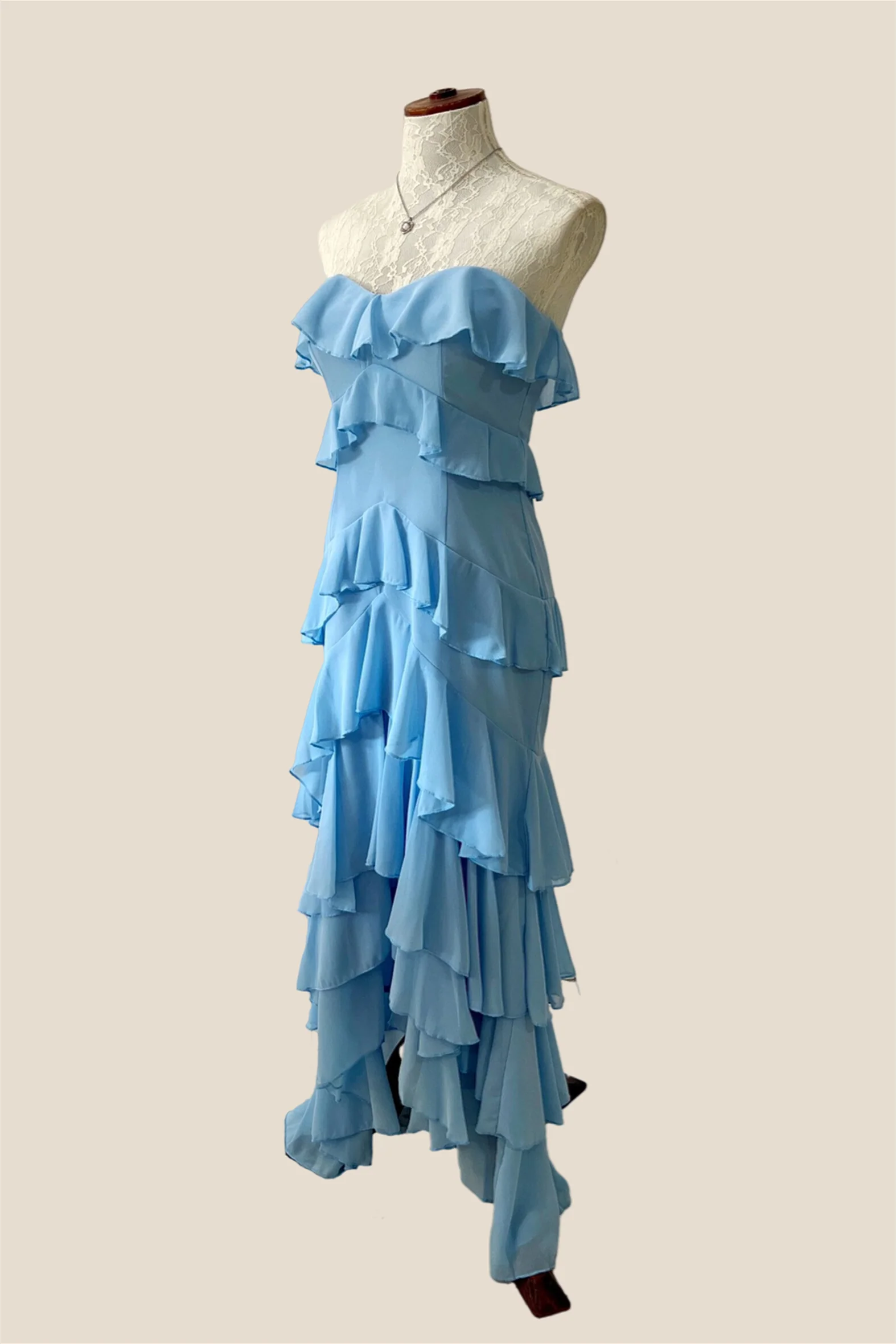 Strapless Lilac Ruffle Tiered Long Chiffon Dress