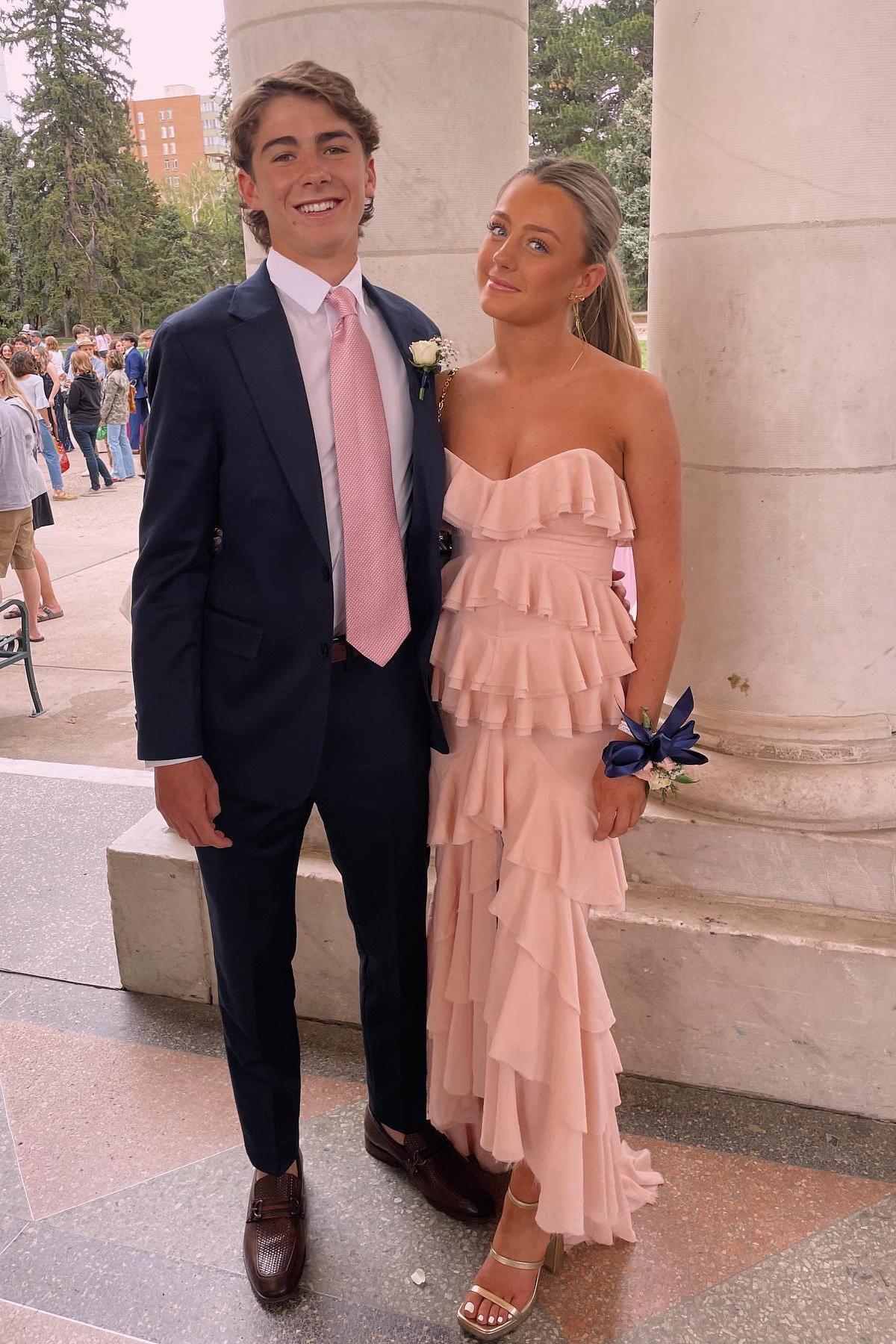 Strapless Lilac Ruffle Tiered Long Chiffon Dress