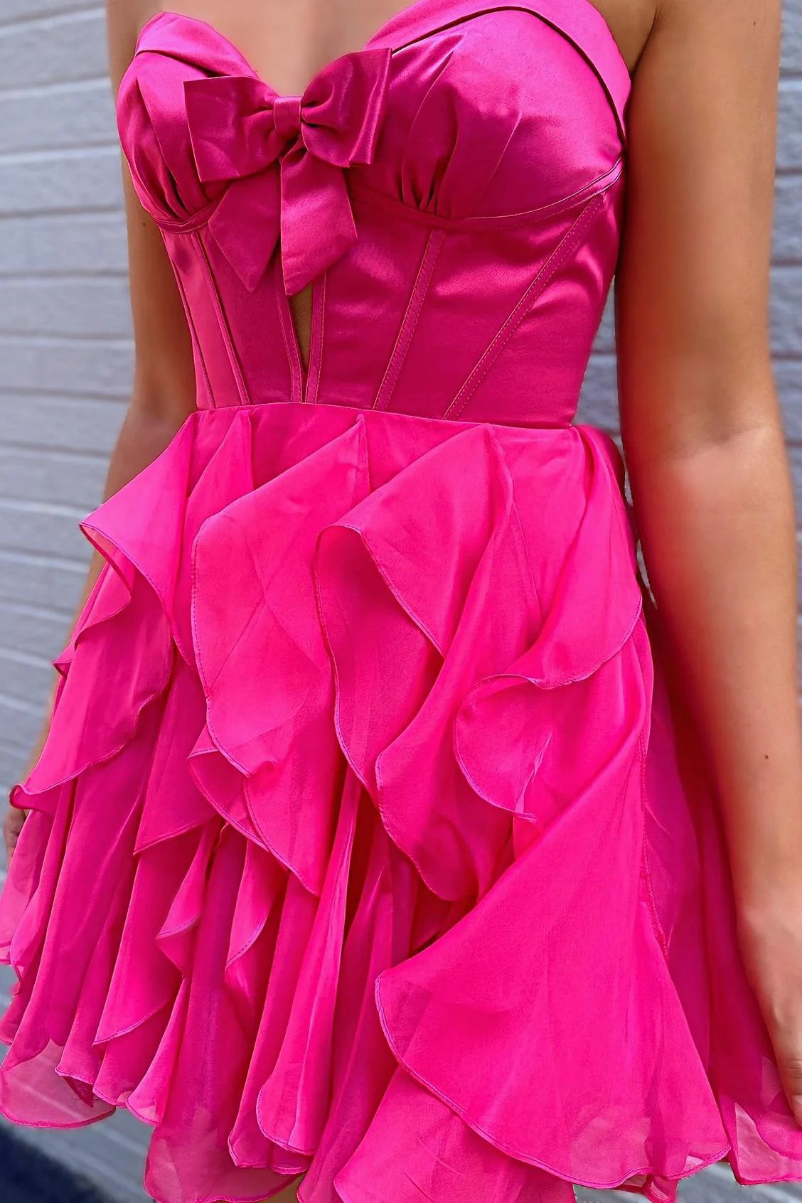 Yellow Sweetheart A-line Short Chiffon Ruffle Dress