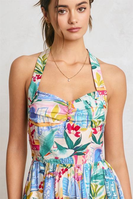 Vittoria Summer Print Halter Midi Dress