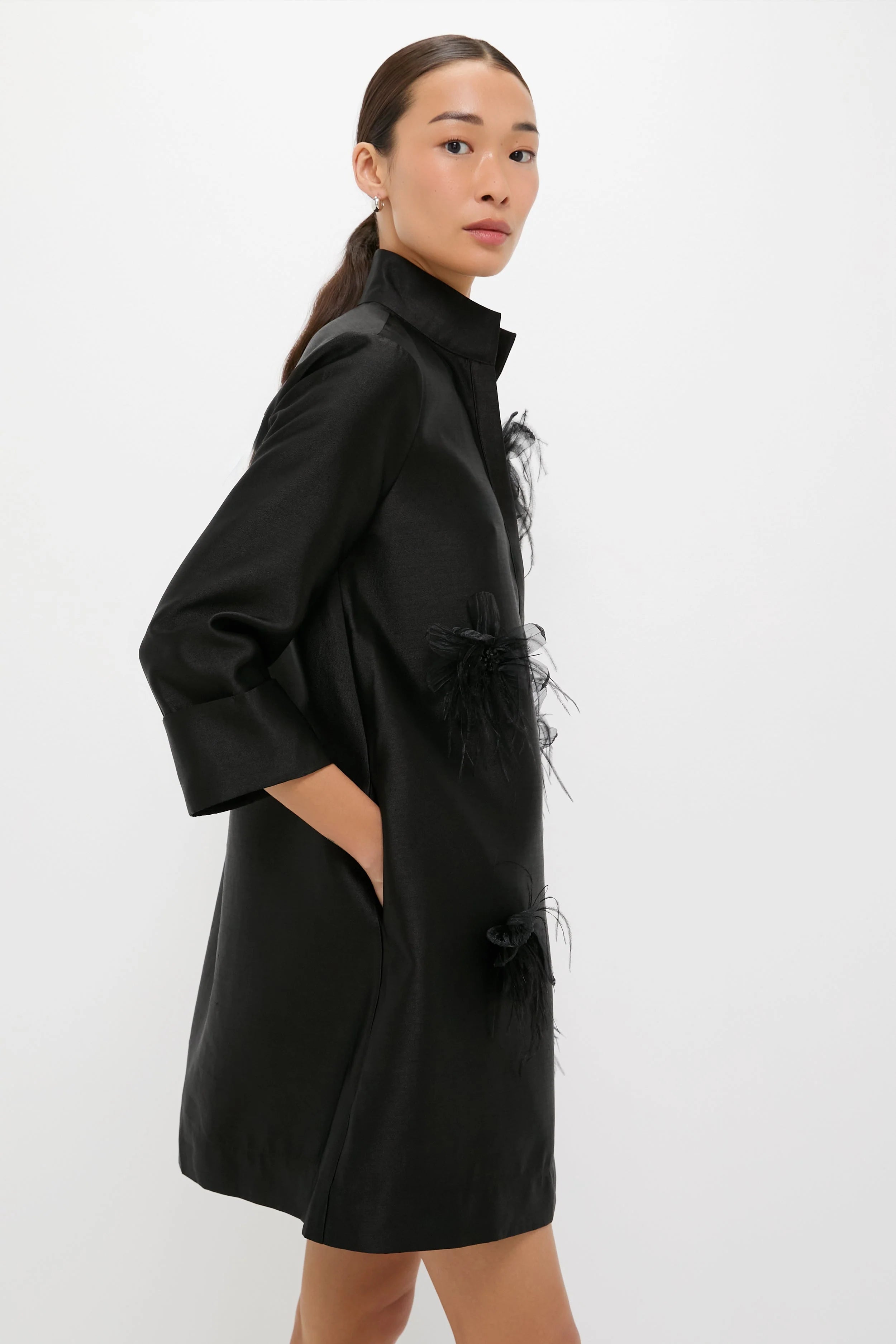 Black Embellished Dupioni Megan Dress