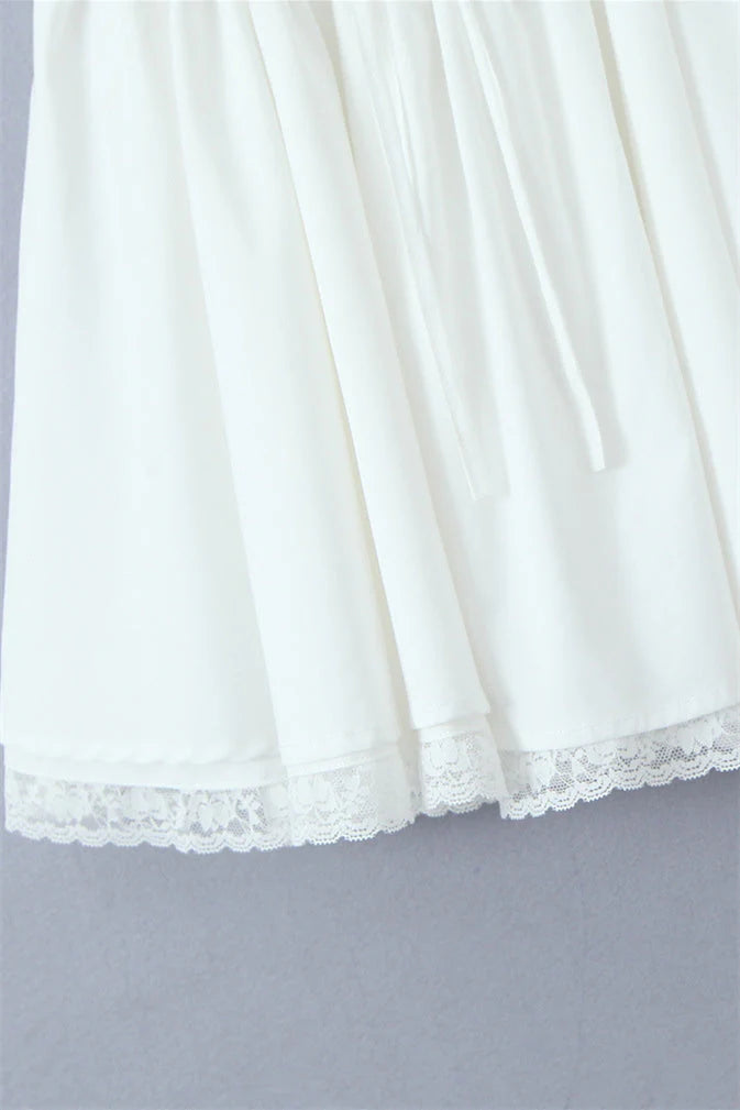 White Lace Patchwork Cotton Short Dress
