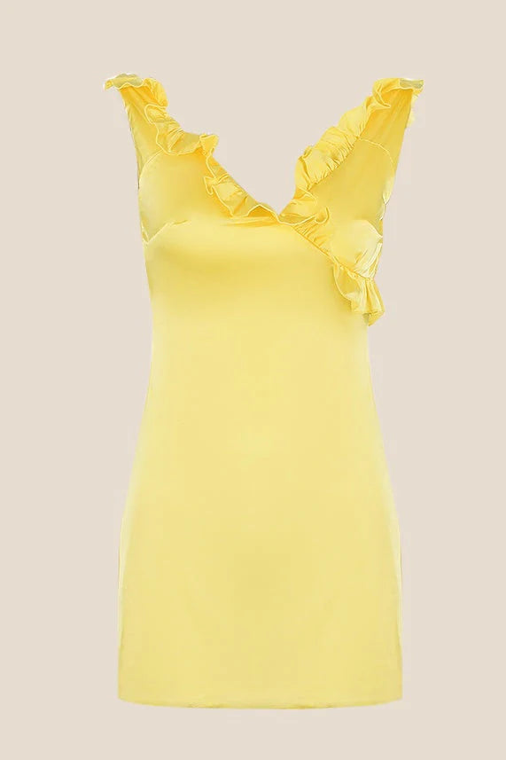 V-neck Lavender Ruffled A-line Short Dress