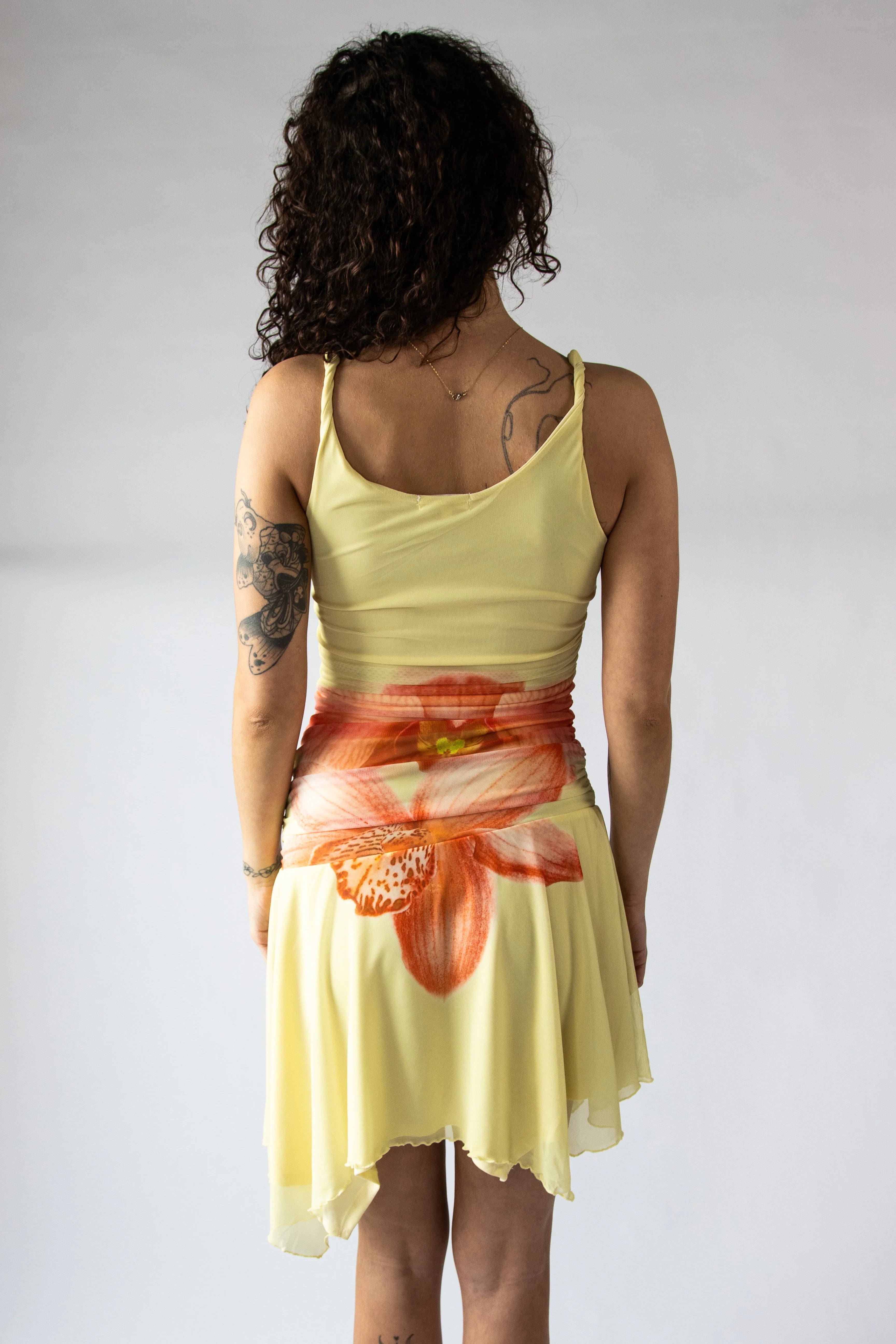 Flower Mesh Hanky Hem Midi Dress
