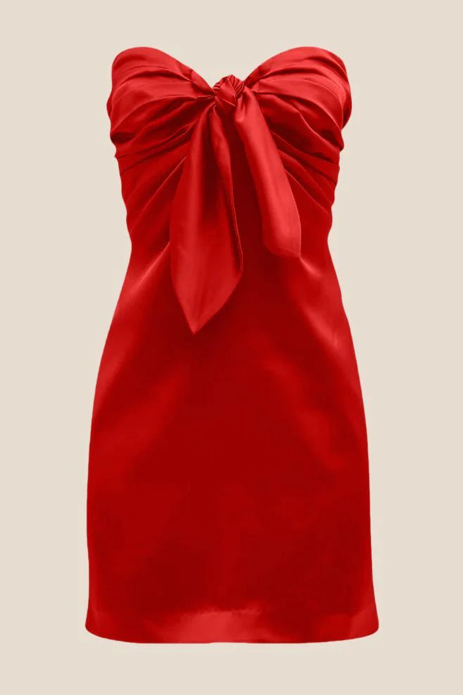 Strapless Yellow Tie Front A-line Short Dress