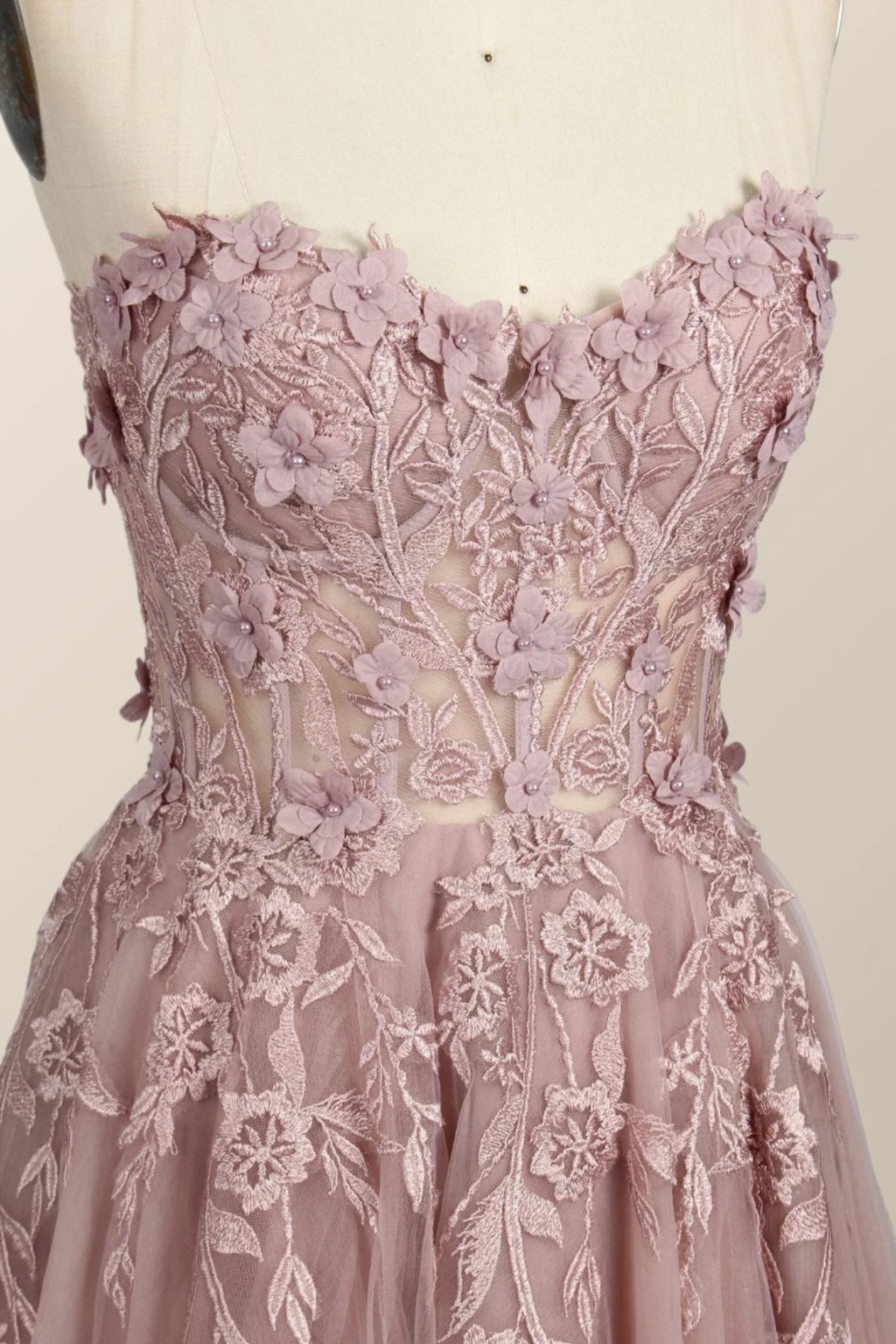Yellow Floral Embroidery Strapless A-line Formal Dress