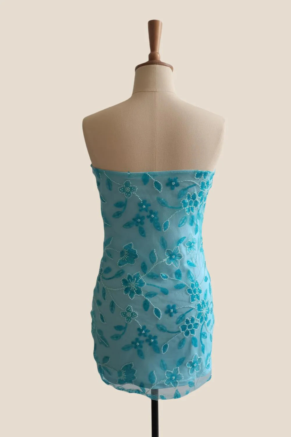 Strapless Yellow Beaded Flowers Tight Short Dress