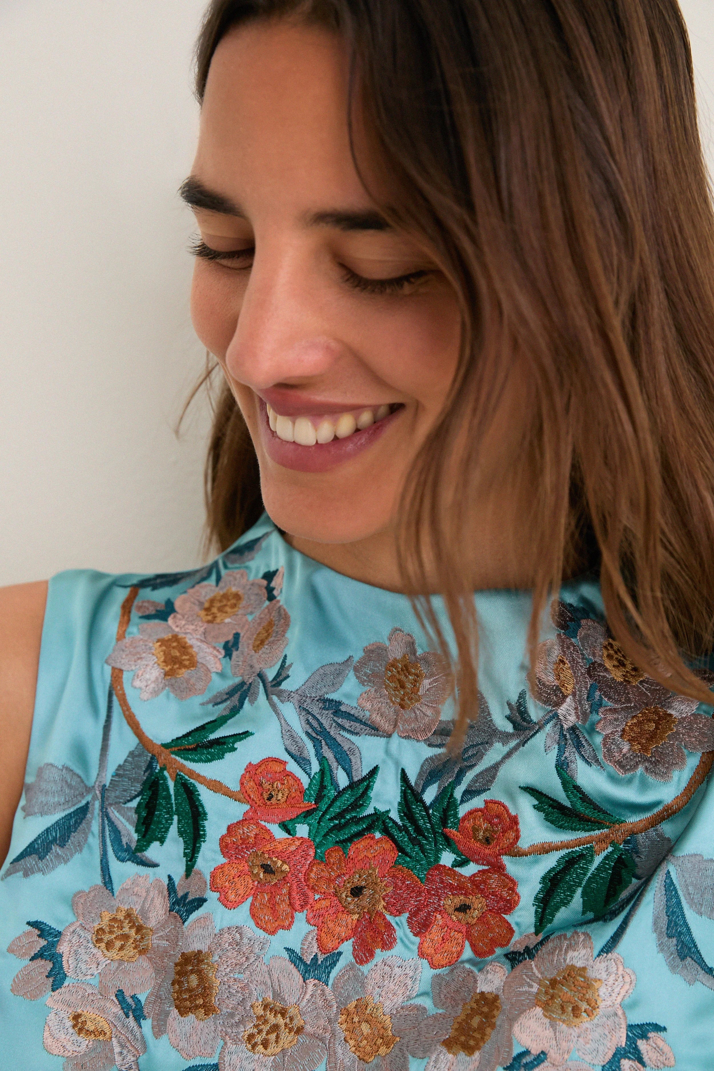 Cameo Blossom Embroidered Duchess Satin Agnes Dress
