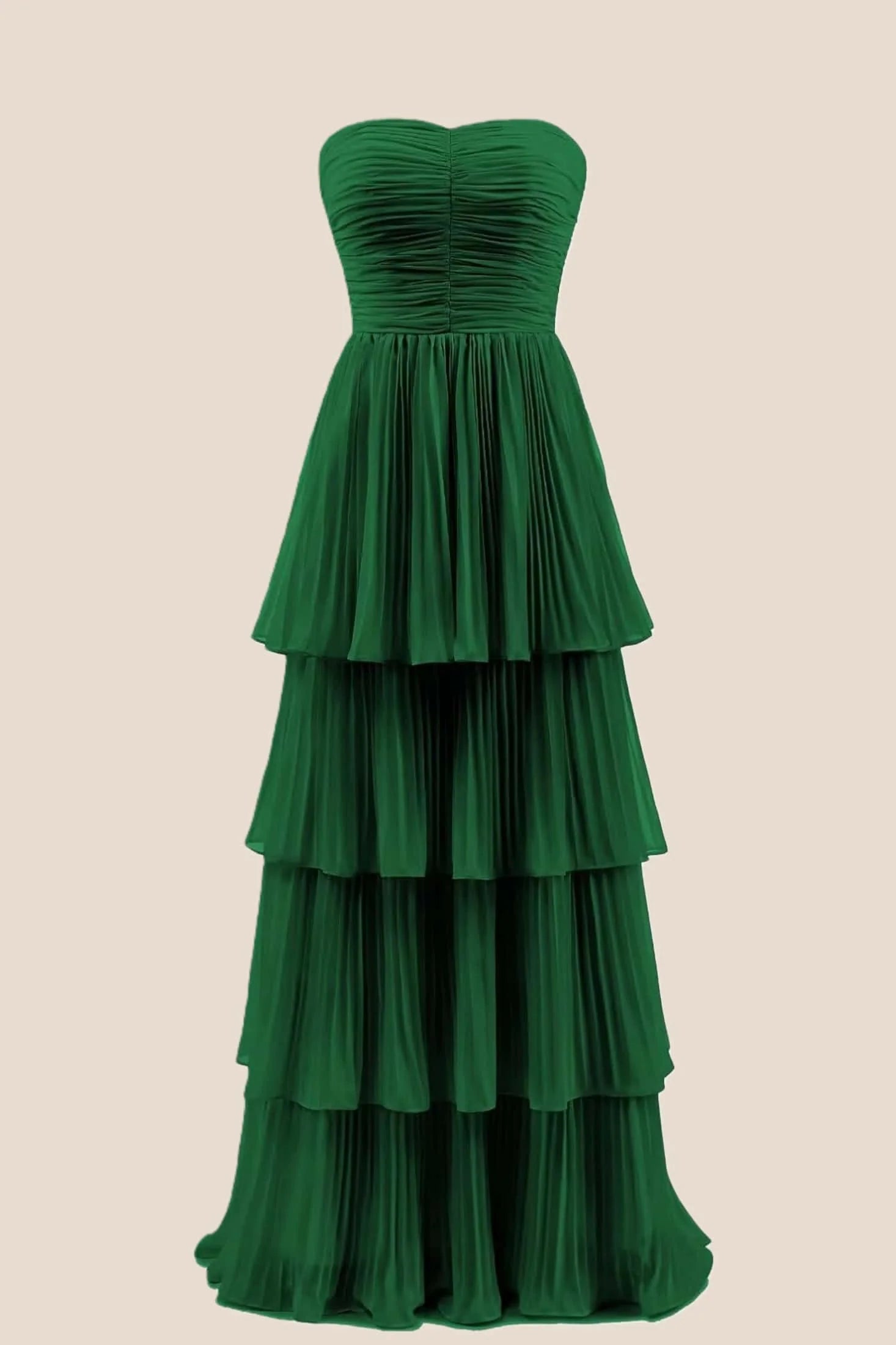 Yellow Chiffon Pleated A-line Tiered Maxi Dress