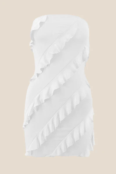 Strapless Pink Ruffled Bodycon Short Dress