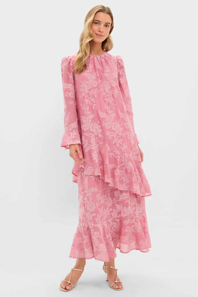 Pink Chiffon Floral Jacquard Sasha Dress