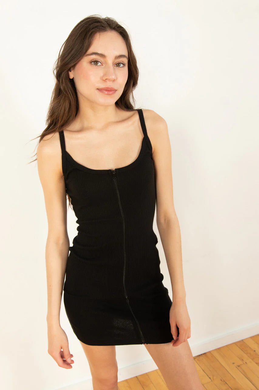 Black Zip Up Cami Dress