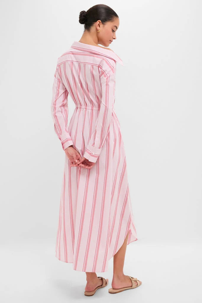 Red Stripe Falling Off the Shoulder Midi Dress