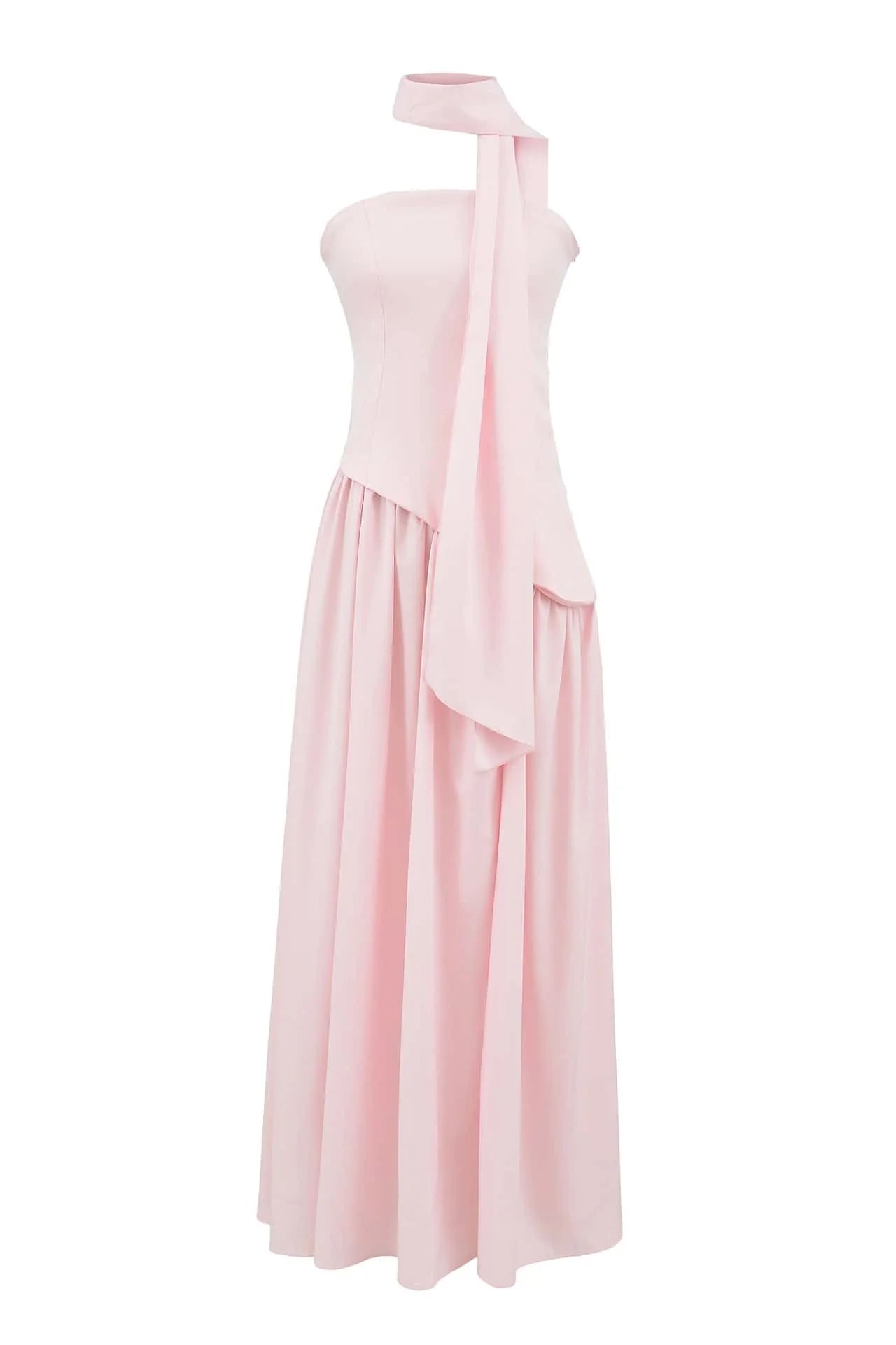 Yellow Crepe Bodice Gathered Long Dress