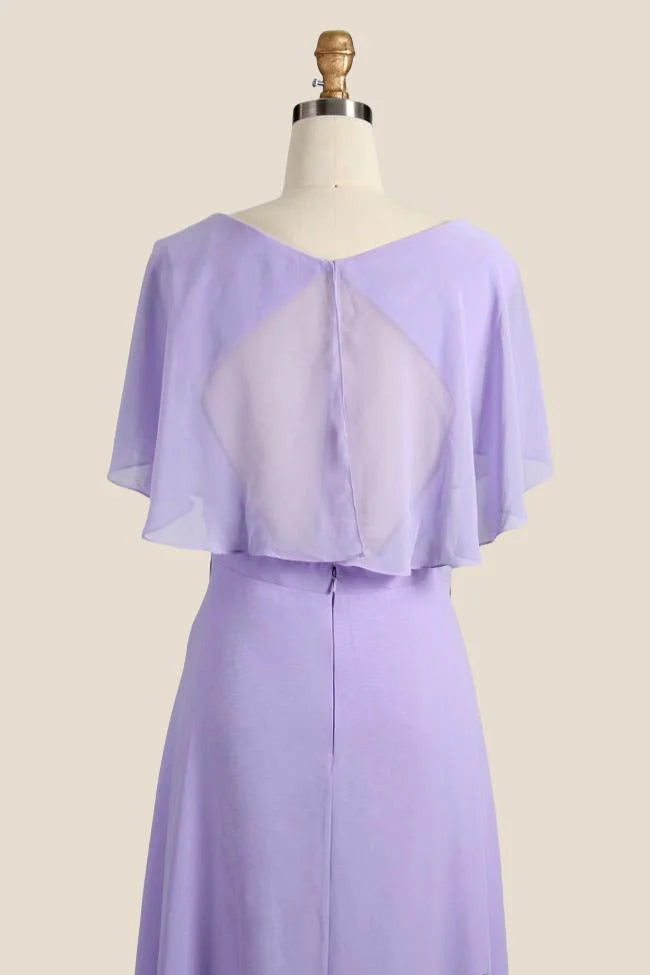 V-neck Lilac A-line Chifoon Bridesmaid Dress