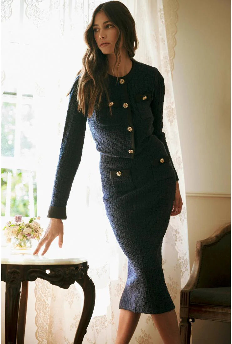 Adeline Long Sleeve Crop Jacket & Midi Skirt (Sold Separately)