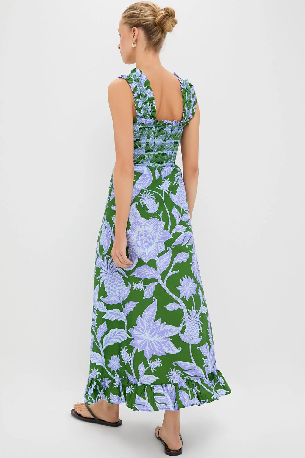 Tropical Swing Green Sleeveless Midi Dress